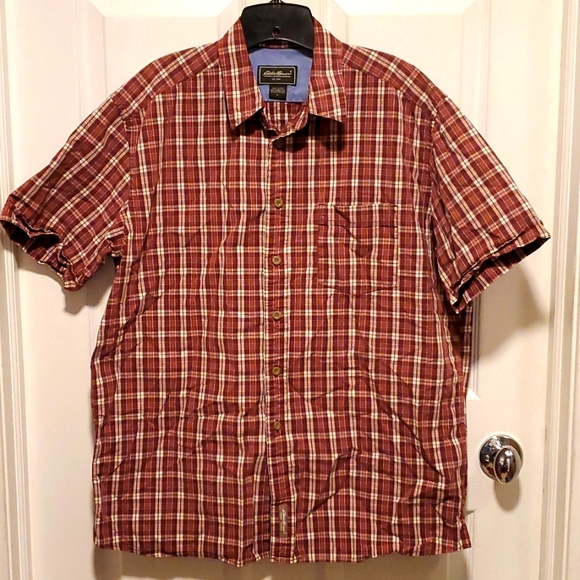 Eddie Bauer Other - Eddie Bauer Authentic Outdoor Outfitter Men's Burgundy Plaid Short Sleeve- Large